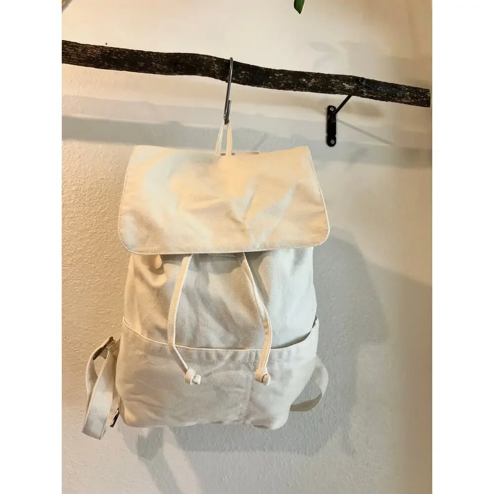 Laude The Label Cream Ivory Cotton Canvas Convertible Backpack